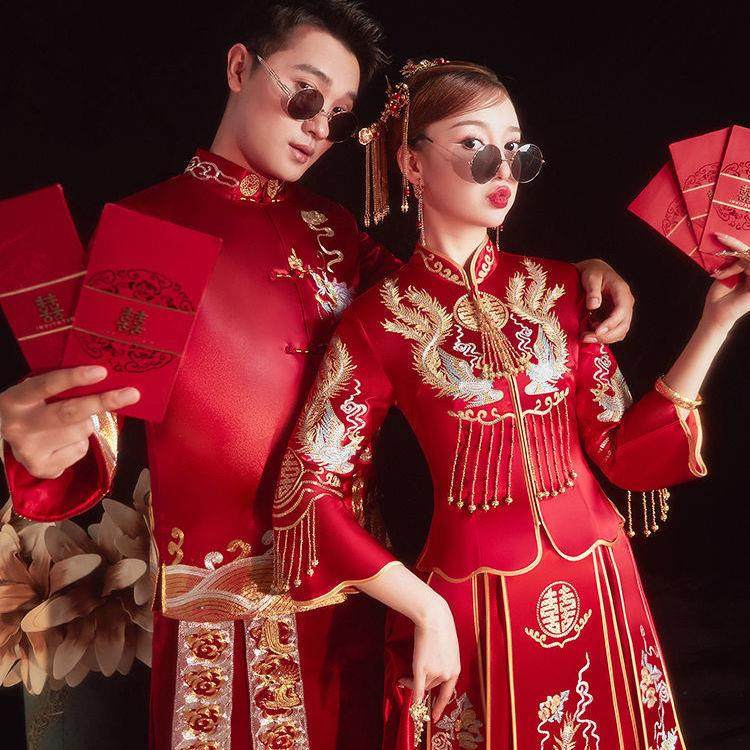 夏季薄款秀禾服新娘结婚2021新款中式婚纱嫁衣情侣敬酒出阁服礼服