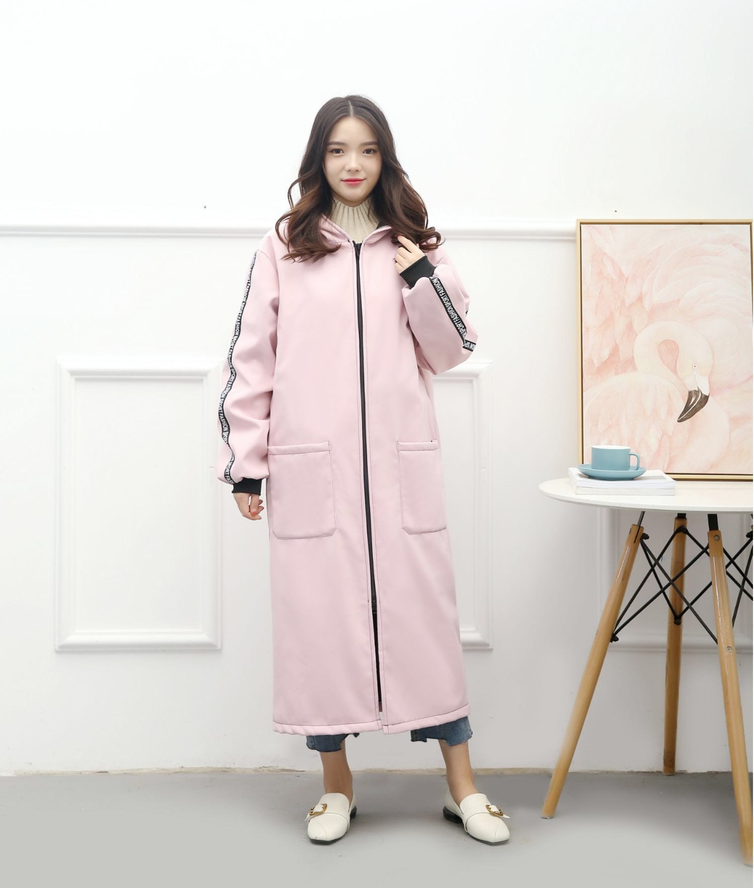 冬季加厚加绒罩衣长款保暖工作服男女羽绒服罩围裙防水大人外套