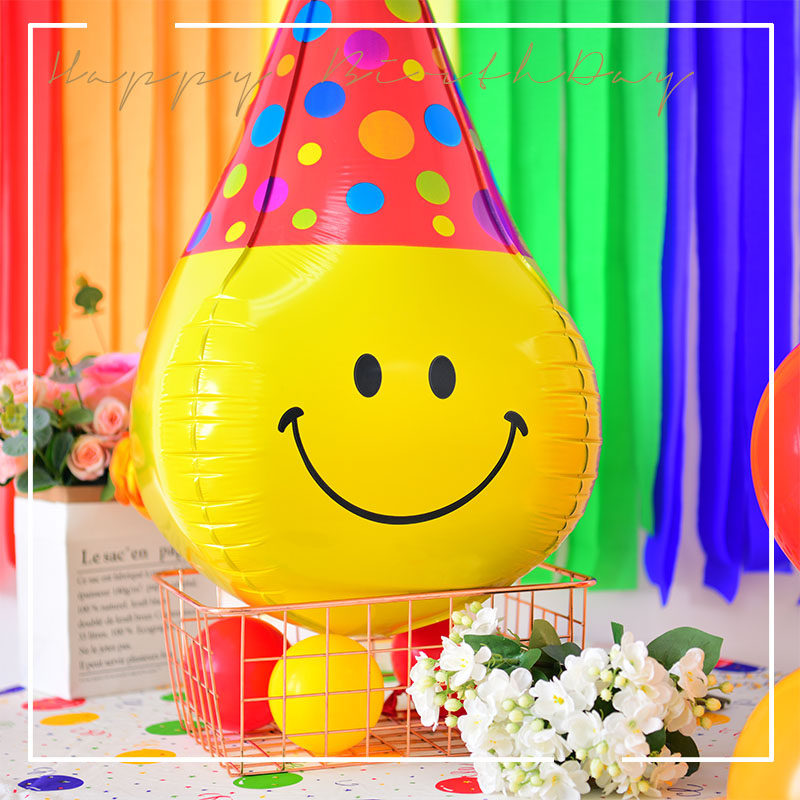 韩国ins风搞怪表情笑脸帽子气球铝膜4d球宝宝生日派对周岁小红书