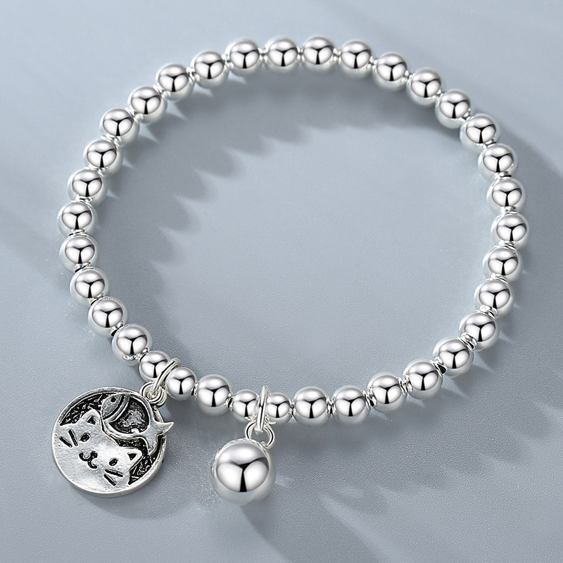 简甄纯银手串女银珠手链复古串珠珠子手工光面手链