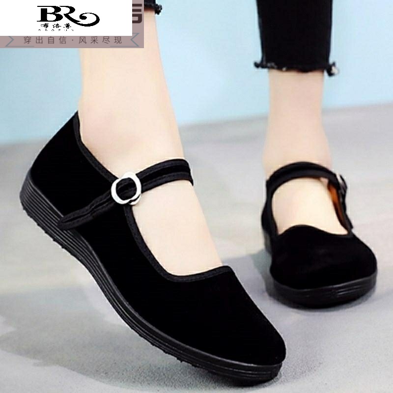 员工布鞋女酒店餐厅服务员客房保洁黑色绒面鞋平跟工作鞋