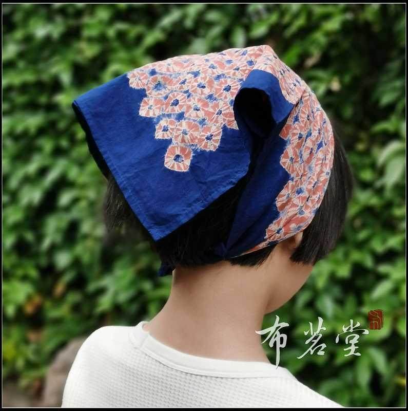 密集扎花套色染小方巾植物蓝染茶巾头巾围巾白族扎染