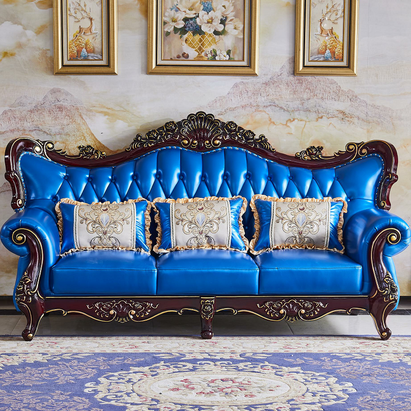 沙发真皮沙发蓝色沙发客客厅2021年新款曲美十大品牌皮艺沙发