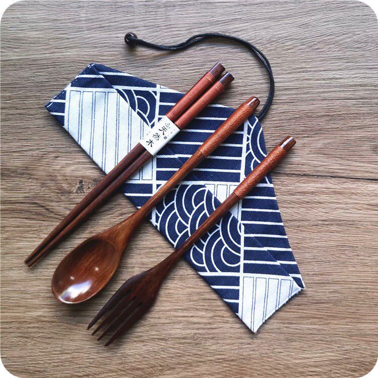 餐具日式学生上班携带易携带件套木质三件叉子筷子