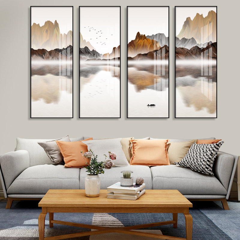 山水画四联办公室茶室国画装饰画中式客厅新中式挂画现代装饰画