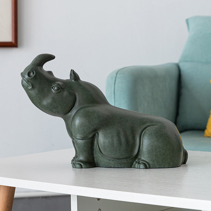之美犀牛摆件仿真动物黄铜工艺品家居玄关客厅摆件