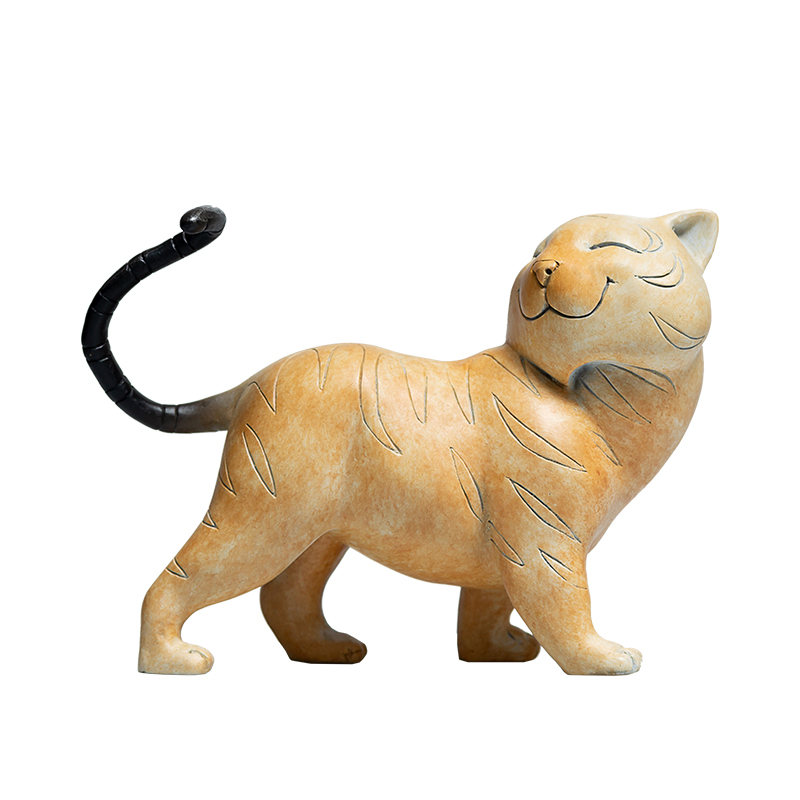 老虎摆件之美可爱手工黄铜胖萌客厅办公桌生肖摆件