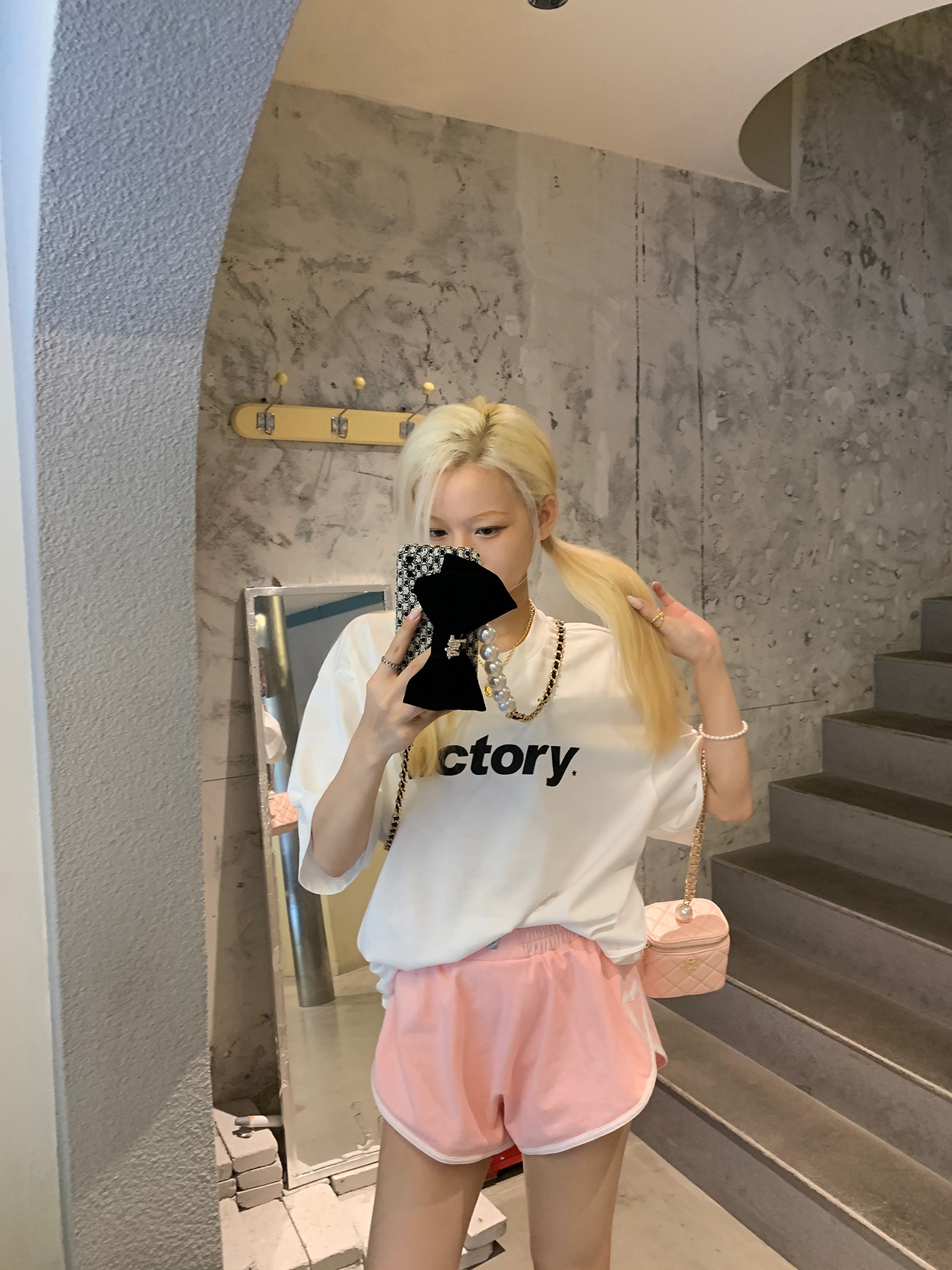 现货momoshero休闲裤女2021夏季黑色高腰显瘦运动百搭刺绣棉短裤