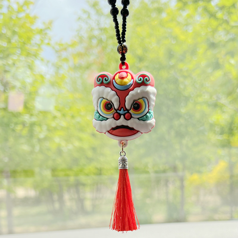 醒狮汽车挂件车内挂饰中国国风狮子头平安舞狮车挂
