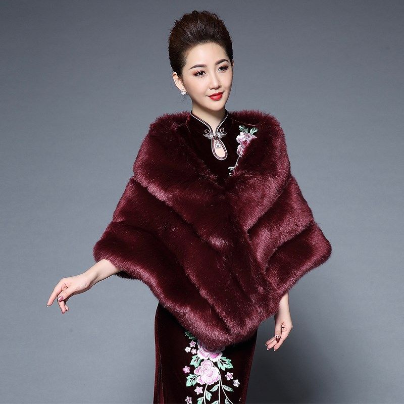 披肩皮草女士抖篷婚宴冬季保暖狐狸毛旗袍旗袍围巾