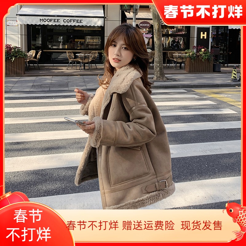 羊羔毛外套女冬2021新款韩版羊羔绒机车服加厚棉服ins皮毛一体潮