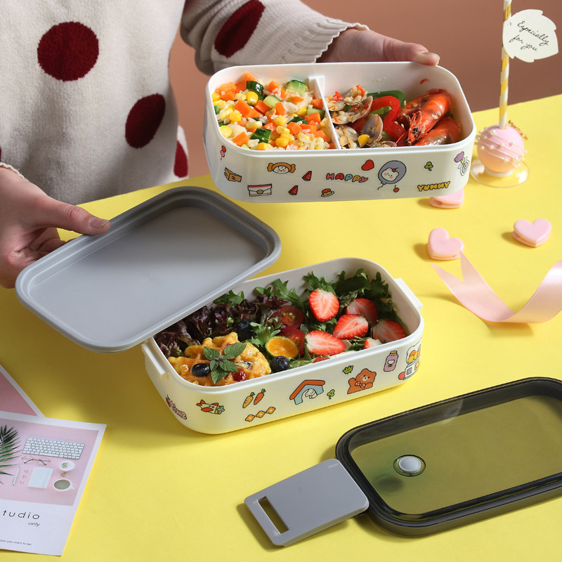 可爱双层饭盒保温网红高颜值学生便当上班族微波炉饭盒