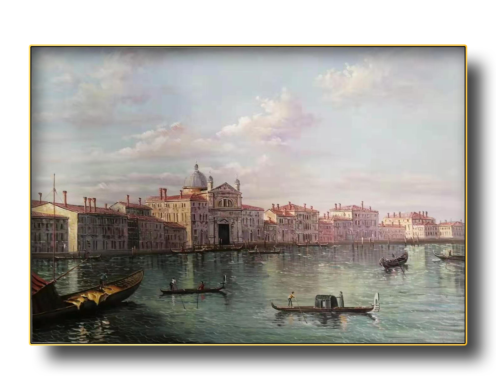欧式古典世纪建筑年代威尼斯水城风景油画手绘油画