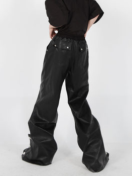 CulturE niche button zipper design pants ຫນັງ rope ຫນາ punk ກາງເກງຊື່ trendy street trousers ສູງ