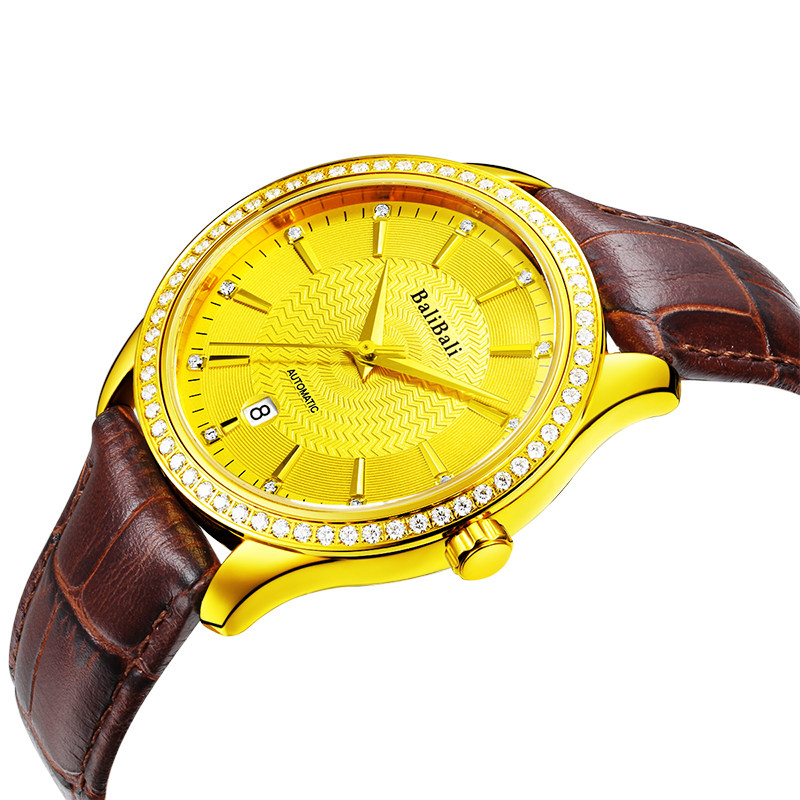 balibali黄金表纯金999男士进口机械机芯足金手表黄金表送礼防水