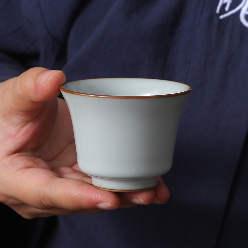 善窑厂2020善款月白釉景德镇高温汝瓷开片可养马蹄杯茶杯主人杯