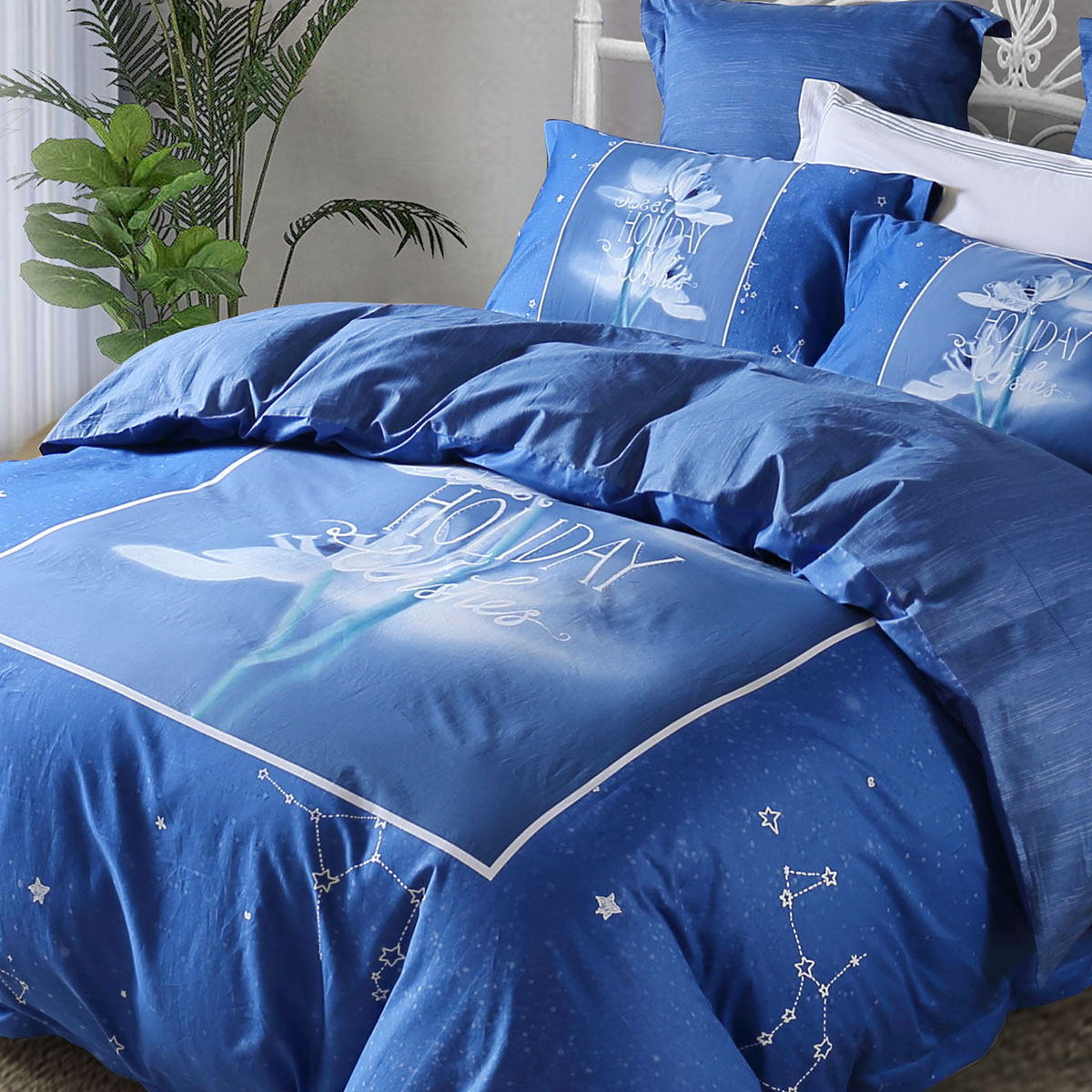 水星家纺全棉贡缎活性印花四件件套官方旗舰店纯棉被套床品套件