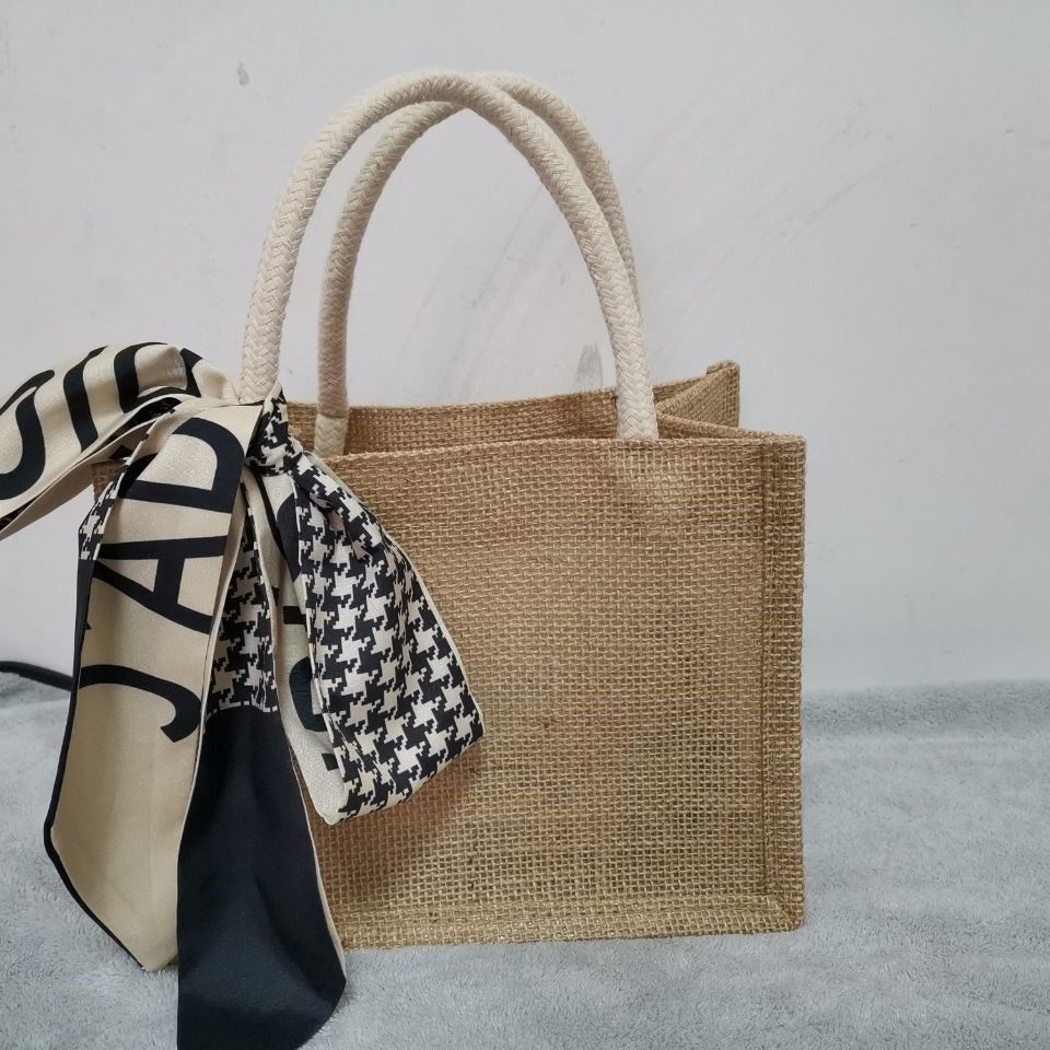 麻布布袋手工diy材料手提包礼物布包蝴蝶结小熊女士包袋