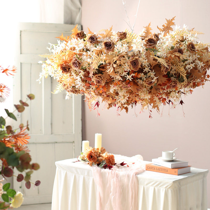 圆形吊顶花复古玫瑰悬挂酒店天花装饰室内植物摄影造景吊花艺装饰