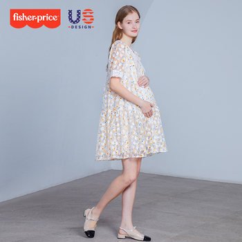 American Fisher-Price Maternity Summer Dress ຂະຫນາດນ້ອຍສົດຂະຫນາດໃຫຍ່ Loose Maternity Dress Floral Summer Outing Summer Dress