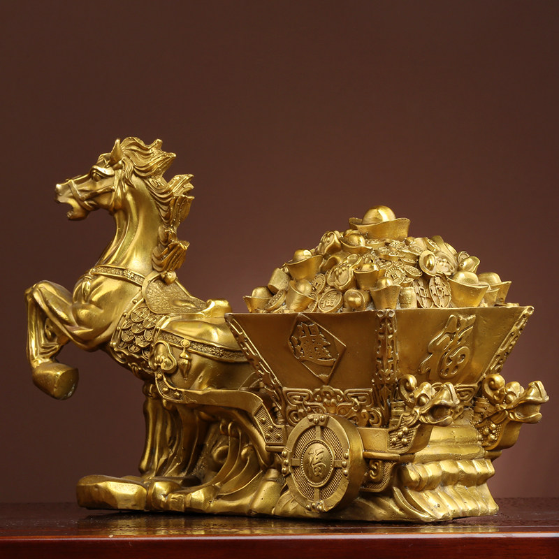 马拉车招财摆件大号马拉元宝金箱马上发财家居装饰摆件