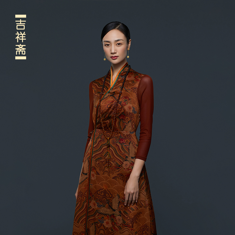 吉祥斋女装荷月楼系带连衣裙真丝国风礼服专柜正品舞台服古典服