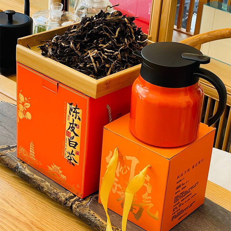 买一送一自然陈皮白茶福鼎老白茶小方片新会老陈皮散装礼盒送礼_一朵