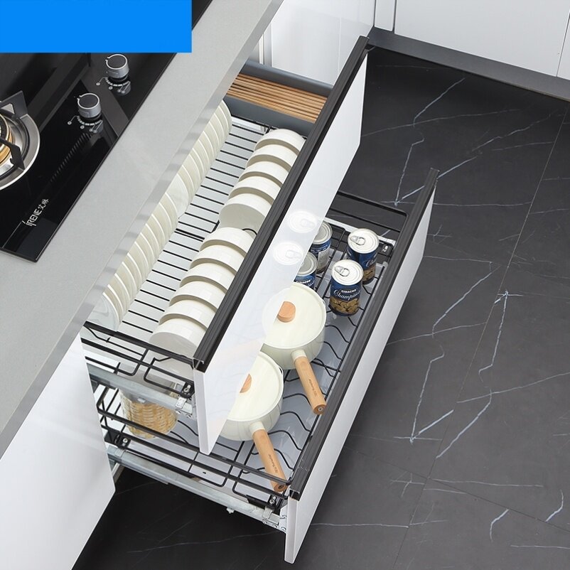 拉篮工具厨房橱柜多功能碗架沥水篮子储藏长方形拉篮