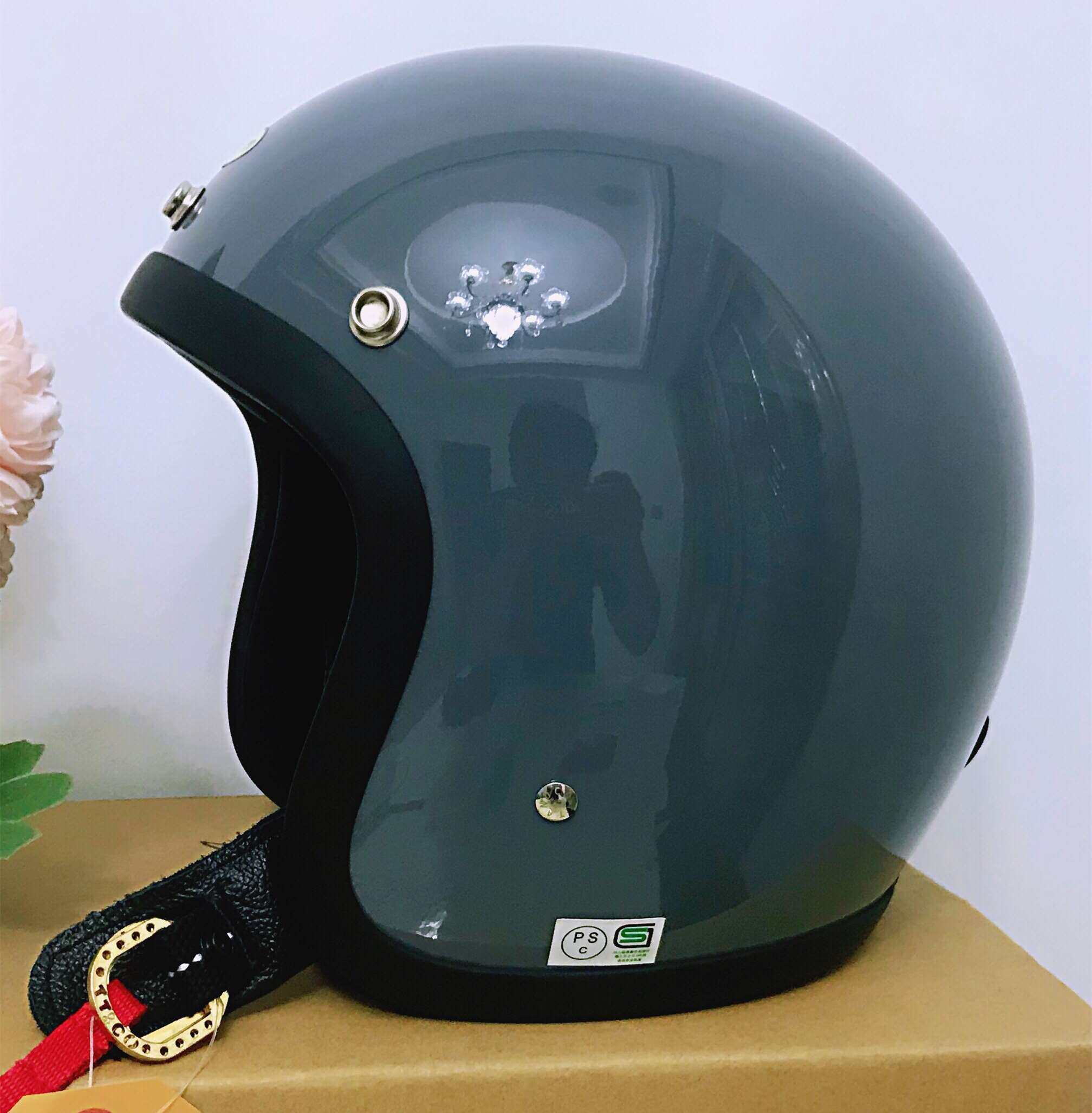 高档ttco哈雷电动摩托车复古头盔小盔玻璃钢四季电动车头盔