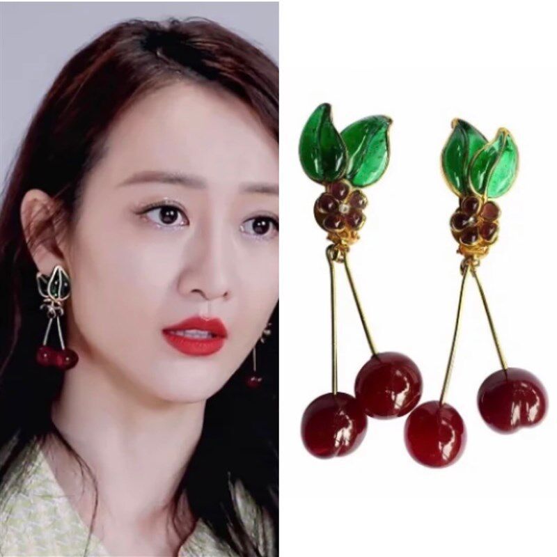 浪姐王鸥同车厘子耳环中古vintage耳坠耳夹复古樱桃耳环