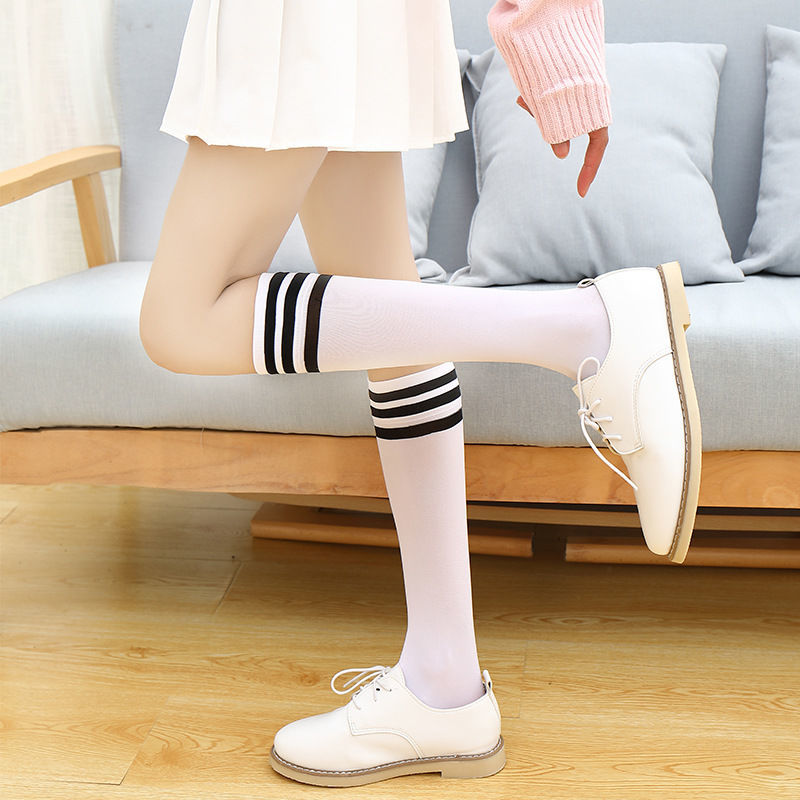 学生女童男女丝袜袜薄款大腿学生大夏季过膝条纹长筒袜