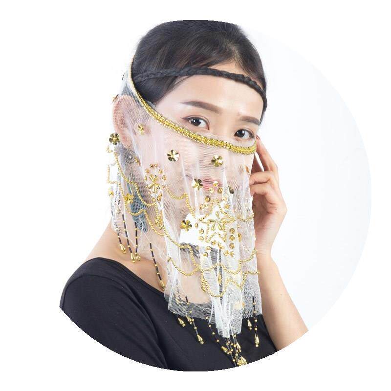 新疆纱巾面纱头巾遮脸女子包头帽子肚皮舞配饰