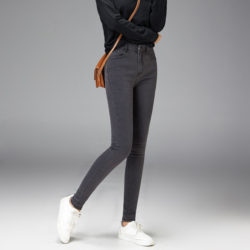 烟灰色牛仔裤女秋冬女士新款高腰弹力紧身显瘦2020小脚裤九分裤子