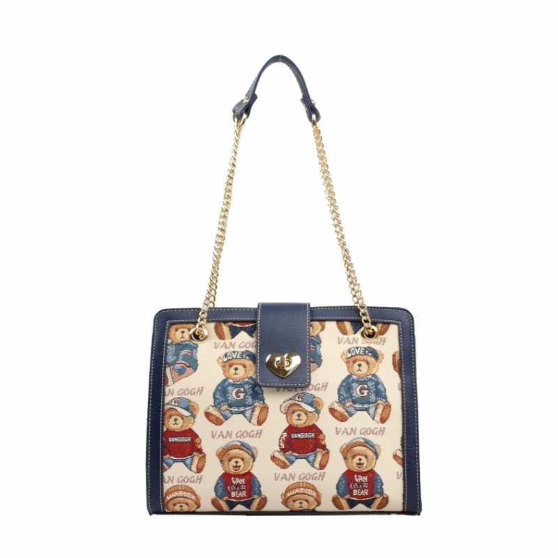 van gogh bear梵高小熊v-015手提单肩包戴妃包通勤约会大气链条包