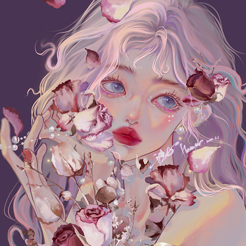 ipad绘画procreate唯美玫瑰少女半厚头部基础五官设计·创作