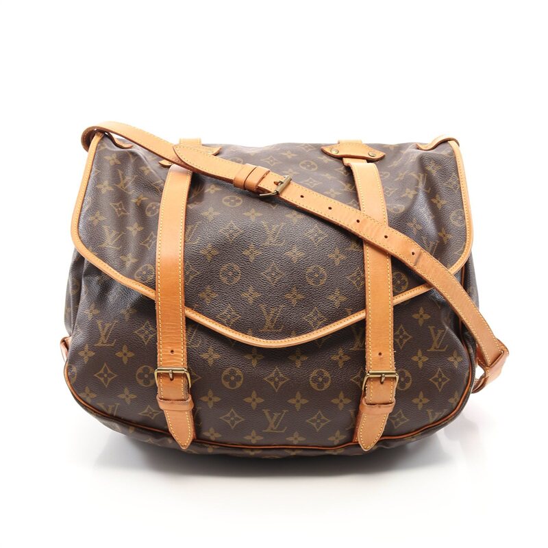 中古lv路易威登saumur43双子星老花肩包棕色681963女士包袋