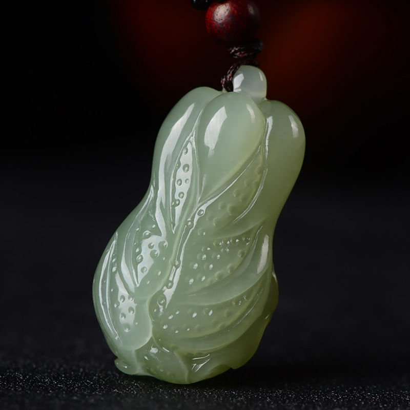 和田玉色百财招财吊坠翡翠玉石白菜男女女款颈饰