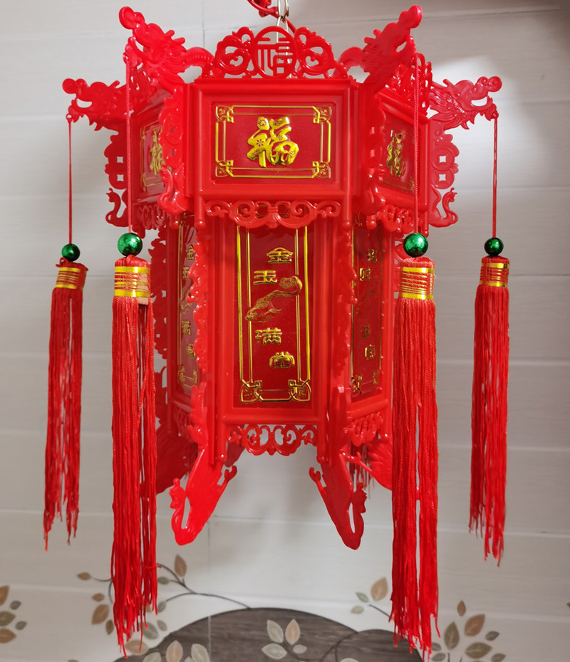 新年装饰旋转灯笼中式仿古六角龙灯led走马灯灯笼