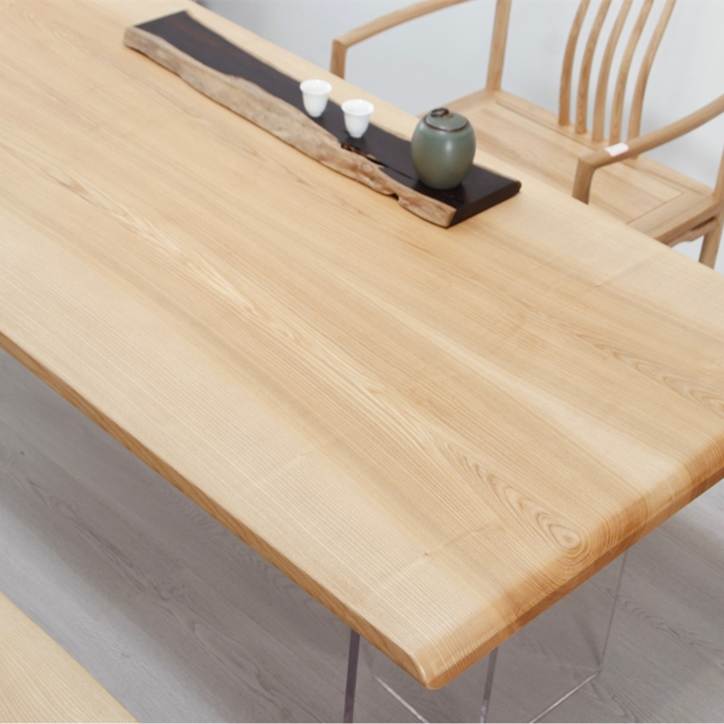 新中式实木办公桌老板茶几茶台茶桌木色原木双拼大班台