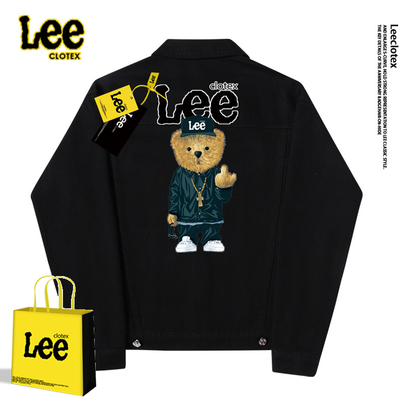 LEE CLOTEX联名夹克男士春秋季2021新款小熊情侣装潮牌牛仔外套男