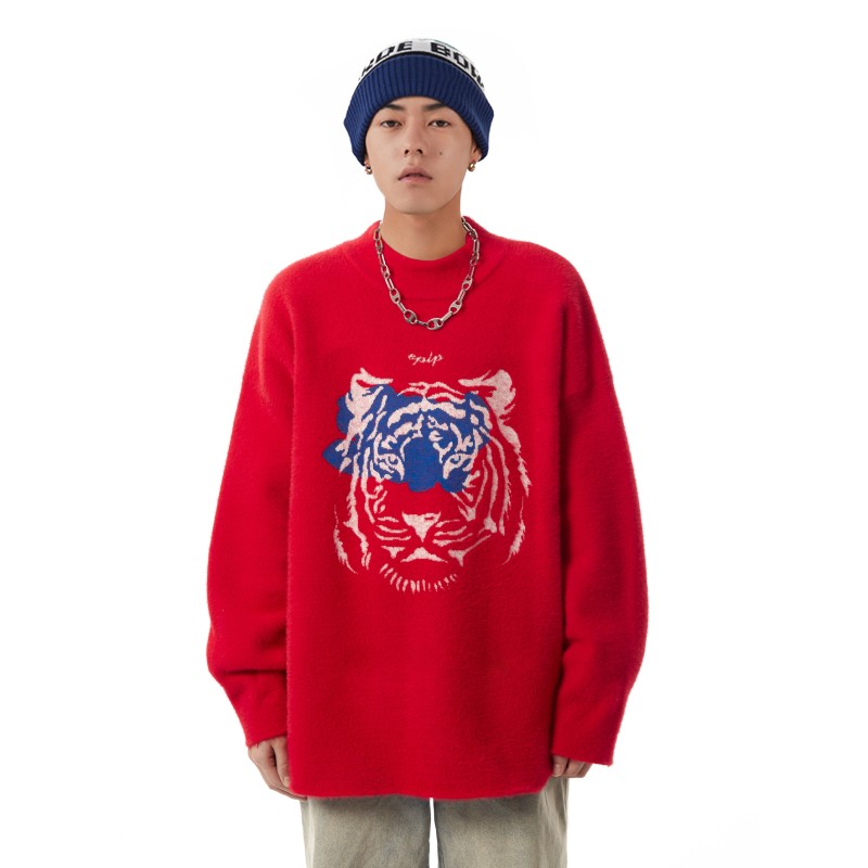 EPLP本命年过年老虎新年红色虎年毛衣男潮宽松情侣装针织衫秋冬季