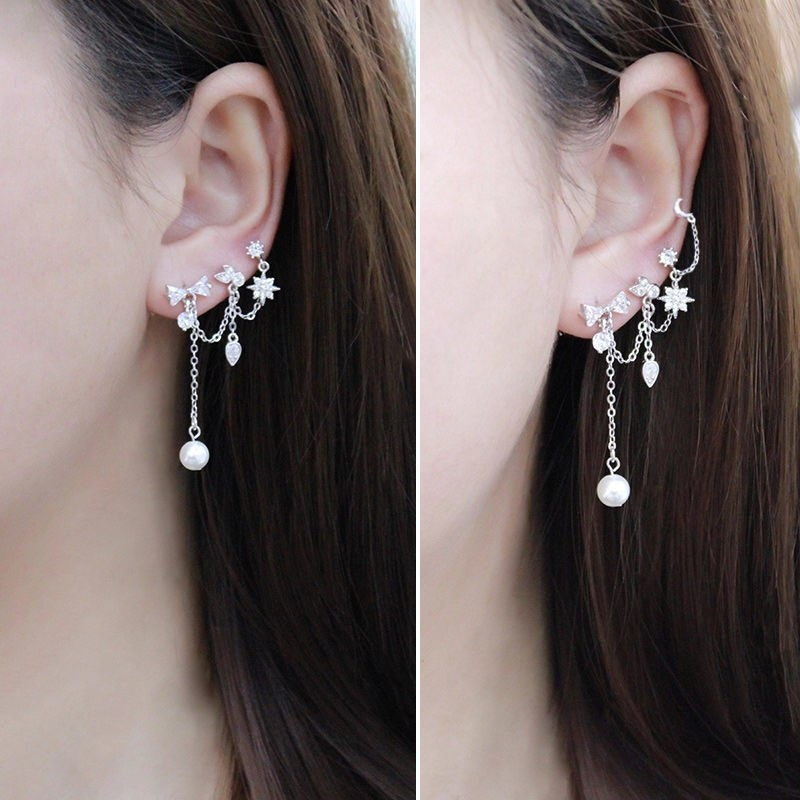 三个耳坠耳钉连体一体式耳洞时尚耳环双耳耳饰耳饰