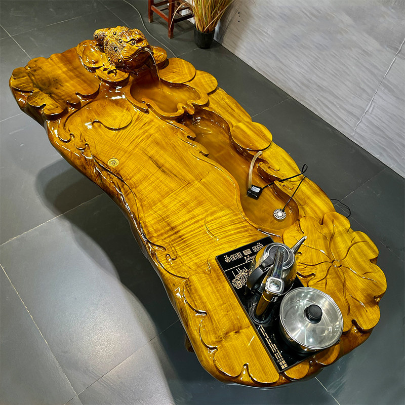 缅甸金丝楠木根雕茶台天然整体手工木雕茶几根雕