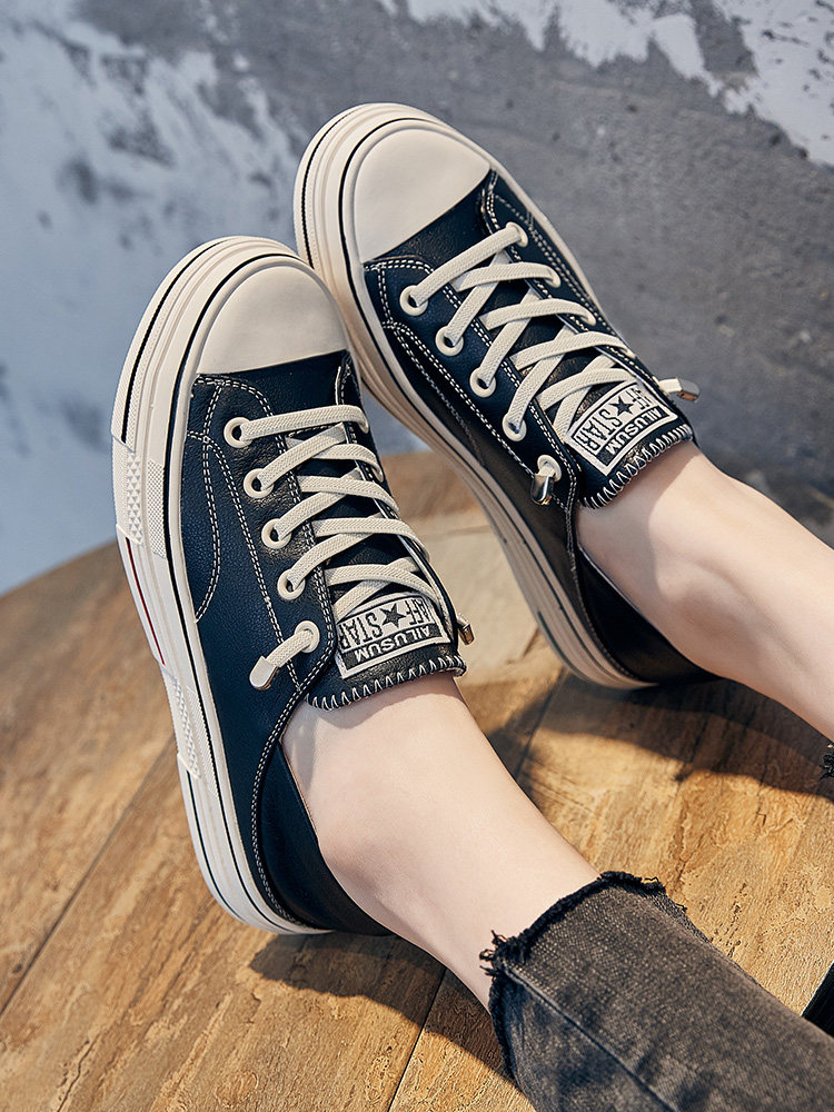 真皮小白鞋2020新款头层牛皮休闲板鞋ins潮踩脚帆布鞋