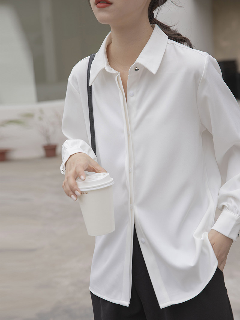 白色长袖衬衫职业正装工作服面试寸衣雪纺上衣秋冬内搭加绒衬衣女