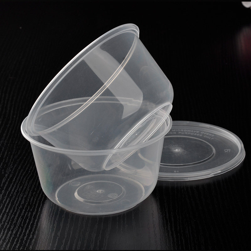 商吉透明圆形塑料盒一次性快餐盒外卖饭盒打包盒汤碗50只带盖加厚