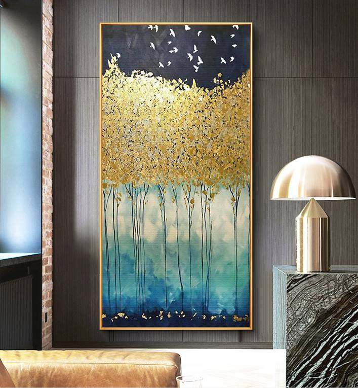 油画酒店挂画玄关钱树金钱树手绘壁画抽象装饰画油画