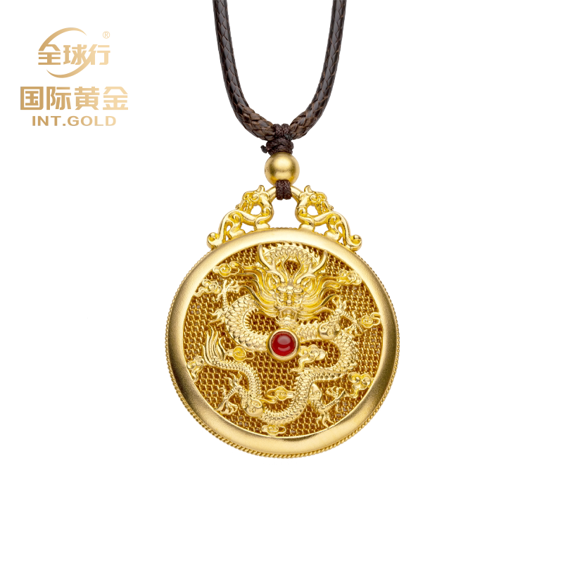 吊坠全球行古法黄金金龙吐珠福字男女祖庙正品颈饰