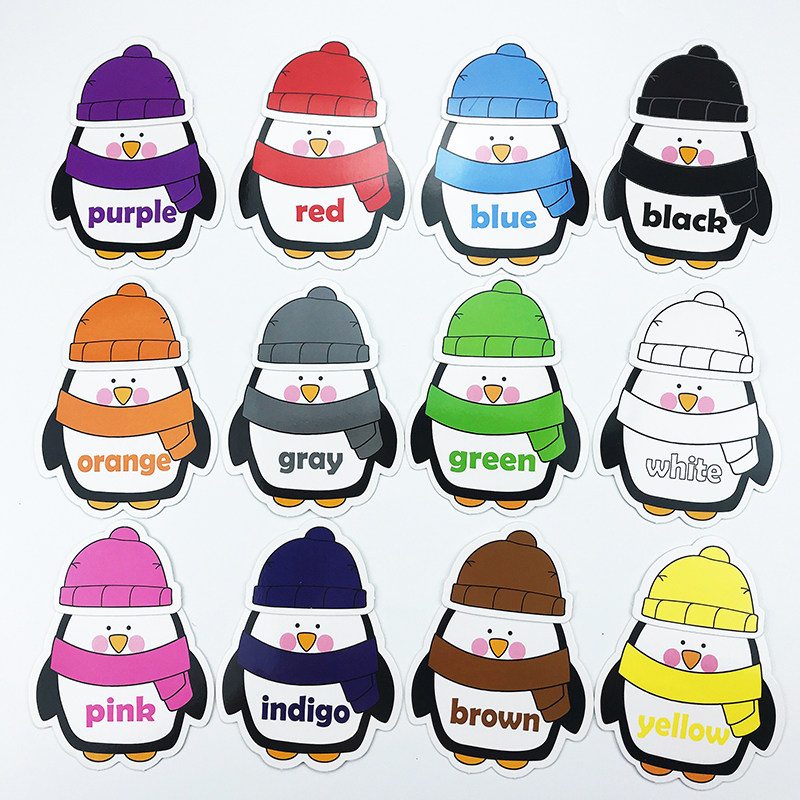 宝宝英语颜色配对认知逻辑小企鹅戴帽子单词闪卡早教闪卡