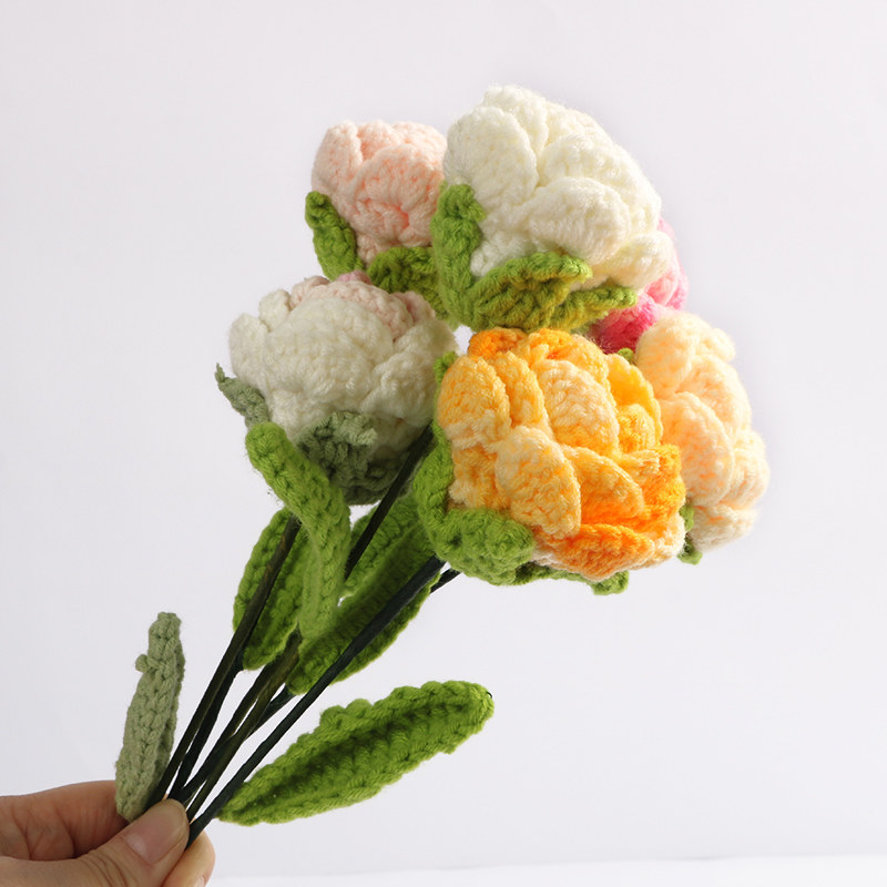 手工编织手工艺品线织花勾绒线玫瑰花花束毛线包毛线毛线